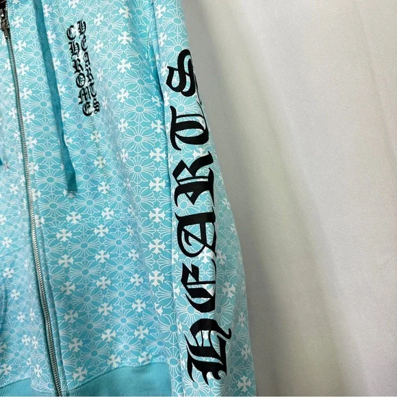 Chrome Hearts Sweater Hoodie Blue White Small Sweatshirt Zip Up Graphic Printed